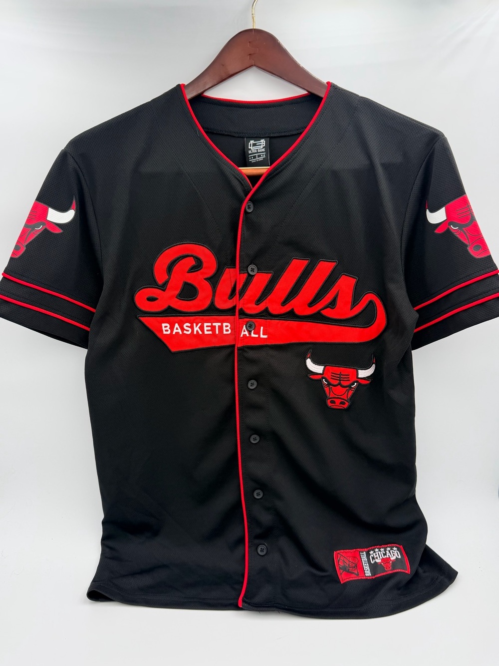 chic Black and Red Bulls Baseball Jersey